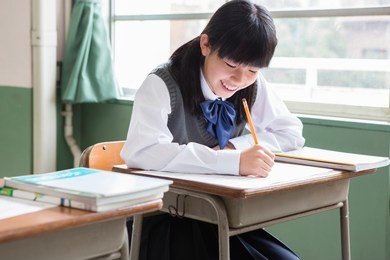 japanese female student in class