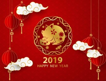 happy chinese new year 2019 banner card pig gold vector graphic and background