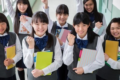 japanese students who stand in the corridor