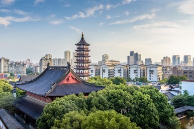 famous ancient chinese architecture -- night view of nanchang rope golden tower