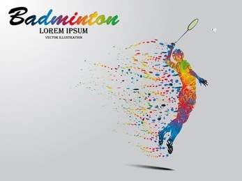 visual drawing badminton sport and jumper at fast of speed on stadium , colorful beautiful design style on white background for vector illustration, exercise sport concept