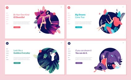set of web page design templates for beauty, spa, wellness, natural products, cosmetics, body care, healthy life. flat design vector illustration concepts for website and mobile website development. 