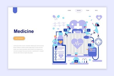 landing page template of medicine and healthcare modern flat design concept. learning and people concept. conceptual flat vector illustration for web page, website and mobile website.
