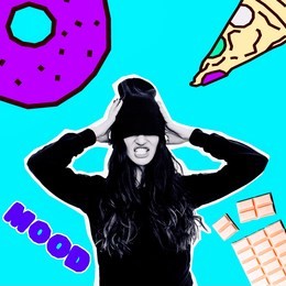 contemporary art collage. minimal concept.  girls and diet concept. calories lover