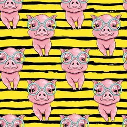 seamless vector pattern with cute little pig on a yellow background