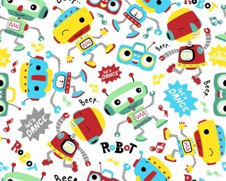 seamless pattern vector with robots dance cartoon