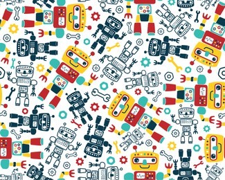seamless pattern vector with robots cartoon