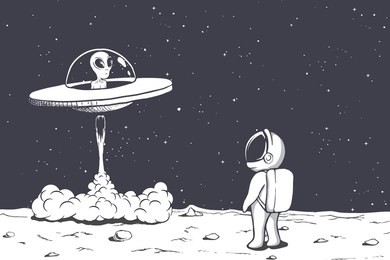 astronaut watches as an alien flies away.space theme.vector illustration