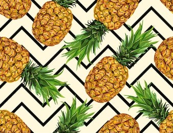  beautiful hand drawn seamless  pattern with  pineapples on abstract stripes background. seamless vector floral pattern, summer background for fashion and all fabric on light beige background color.