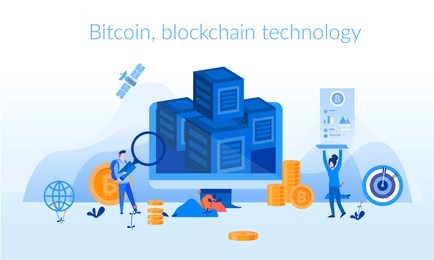 bitcoin, blockchain technology, cryptocurrency mining, finance, digital money market, crypto coin wallet, crypto exchange flat vector illustration for mobile and web graphics