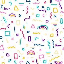 cute simple pattern with different hand painted elements. vector seamless template background. colorful memphis style illustration.