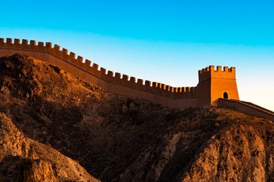 a section of reconstructed wall at the overhanging (xuanbi) great wall, jiayuguan