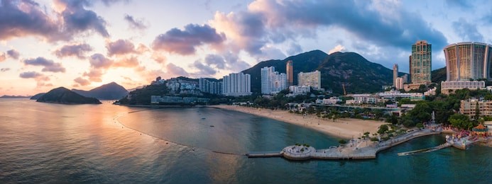 view of repulse bay beach in the southern part of hong kong island,the repulse bay is one of the high end living area in hong kong.