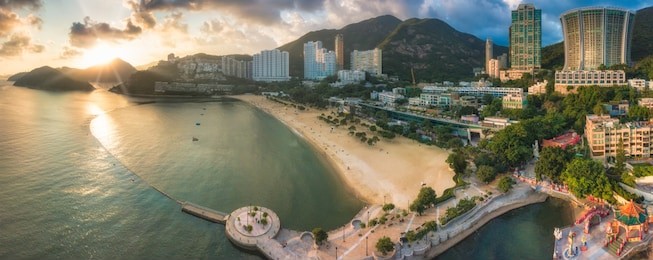 view of repulse bay beach in the southern part of hong kong island,the repulse bay is one of the high end living area in hong kong.