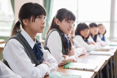 japanese female students to sit in the classroom