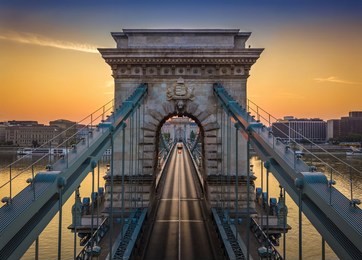 budapest, hungary - the world famous szechenyi chain bridge at sunrise