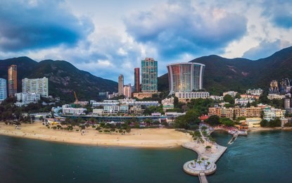 view of repulse bay beach in the southern part of hong kong island,the repulse bay is one of the high end living area in hong kong.