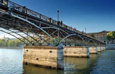 the pont des arts or passerelle des arts bridge across river seine in paris, france.