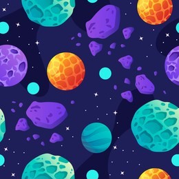 seamless space background. vector cartoon illustration. planet.