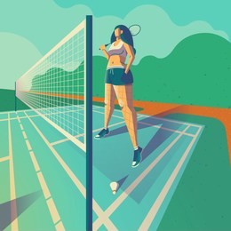 female standing on badminton court