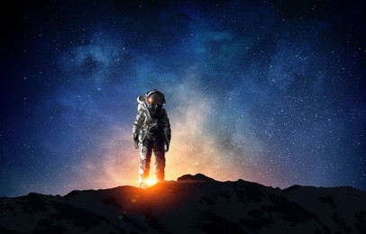 astronaut and his mission. mixed media