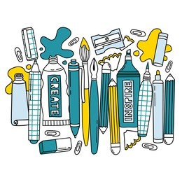 hand drawn stationery set. vector illustration