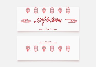 banner mid autumn festival. national holiday in china. chinese, traditional lanterns in line art style
