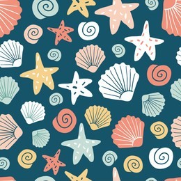 seamless pattern with shells and starfish. hand drawn nautical vector illustrations. marine background. undersea world. 