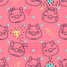 pink geometric seamless pattern with pigs