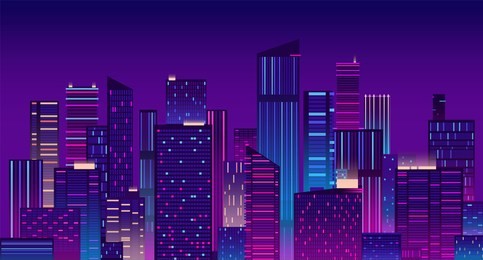night city. colorful new york urban background. modern cityscape panorama vector illustration. city urban skyline, architecture downtown skyscraper illuminated