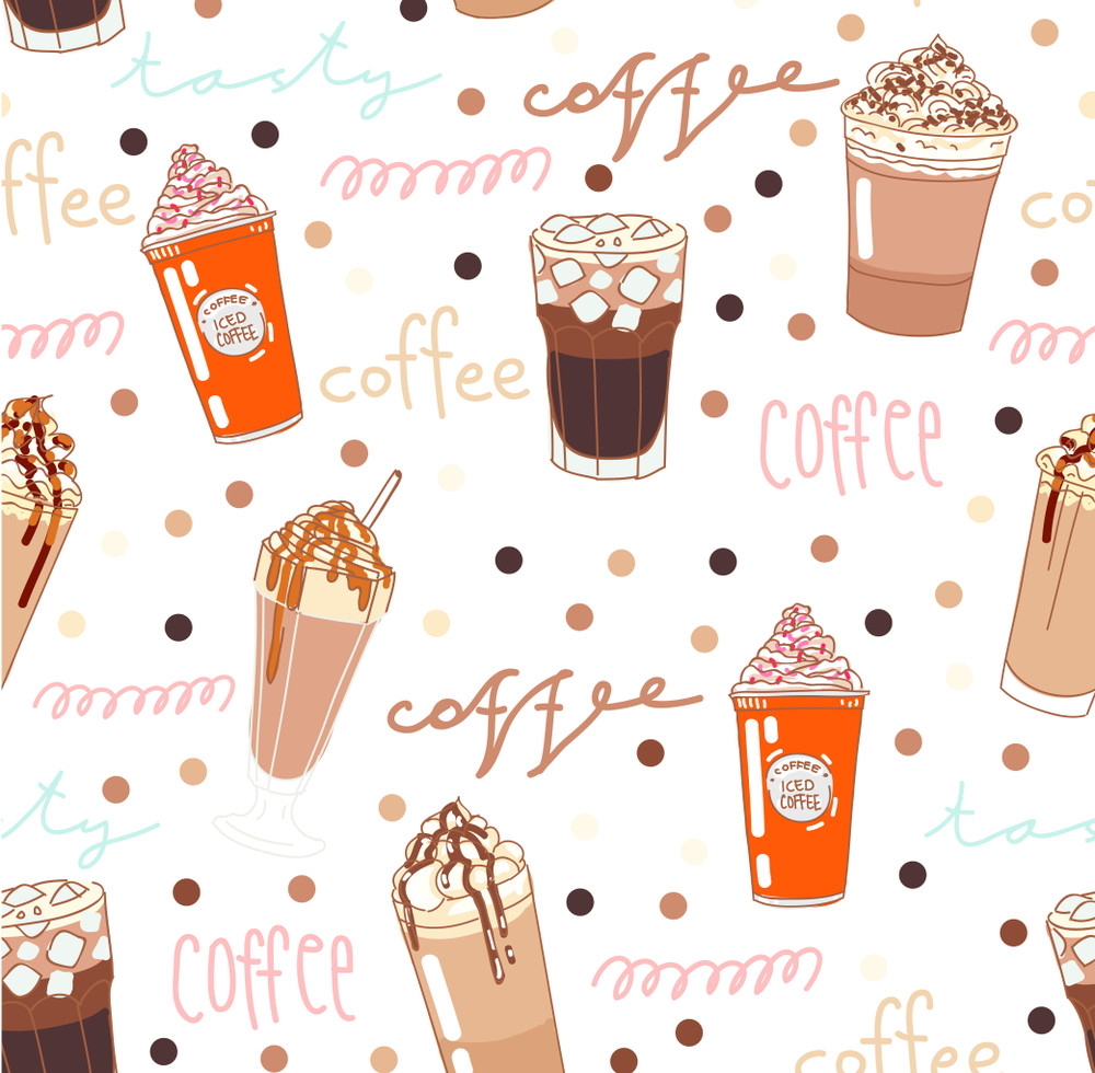 vector set collection design hand drawn cute seamless pattern different types of coffee 