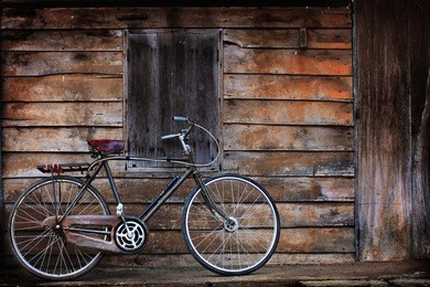 old bicycle against