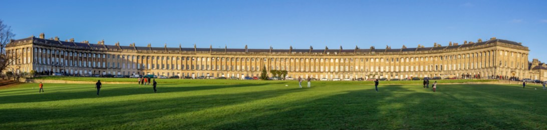 the royal crescent terraced houses with its old palladian style, ionic columns and an amazing representation of the georgian architecture. bath, uk
