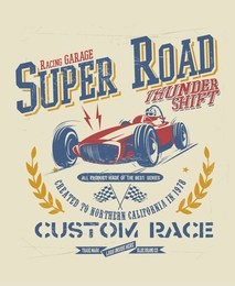 racing poster illustration and retro race car print