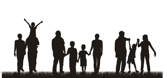 silhouette family over grass background. vector illustration