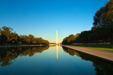 washington monument in front of reflecting pool