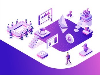 virtual currency exchange platform, 3d illustration of people working togather, analyst analysis the data for responsive web template design.