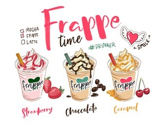 frappe coffees illustration with slogan