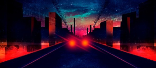 night city, neon light. 