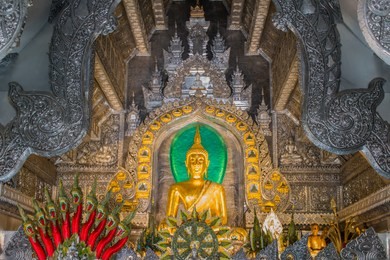 wat srisuphan in chiang mai, northern thailand, church built from silver. 