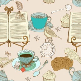 vintage morning tea background. seamless pattern for design,vector illustration