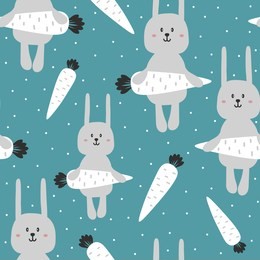 rabbits with carrots, seamless pattern
