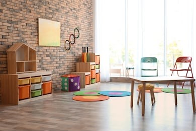 stylish child room interior with colorful furniture