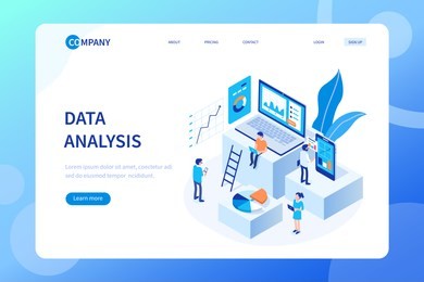 
data analysis concept with characters. can use for web banner, infographics, hero images. flat isometric vector illustration isolated on white background.