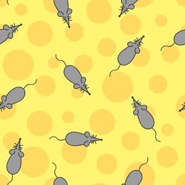 cute doodle mouse and cheese seamless pattern.