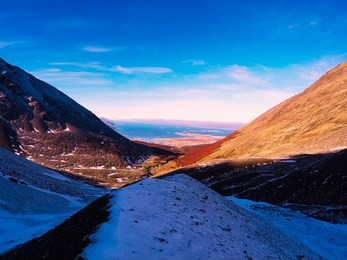 view from the top of the martial glacier - in the background of the city of ushuaia and the beagle strait