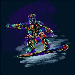 colored hand drawing sketch snowboarder on a grunge background. vector illustration snowboard design art