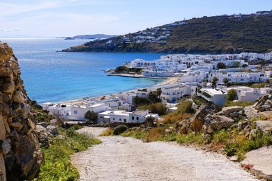 beautiful landscape hight view of mykonos island at greece.