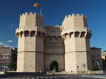 serranos towers. a view of the serranos towers, a medieval gate in valencia.