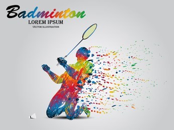 visual drawing badminton sport at fast of speed on stadium, the winner game, colorful beautiful design style on white background for vector illustration, exercise sport concept